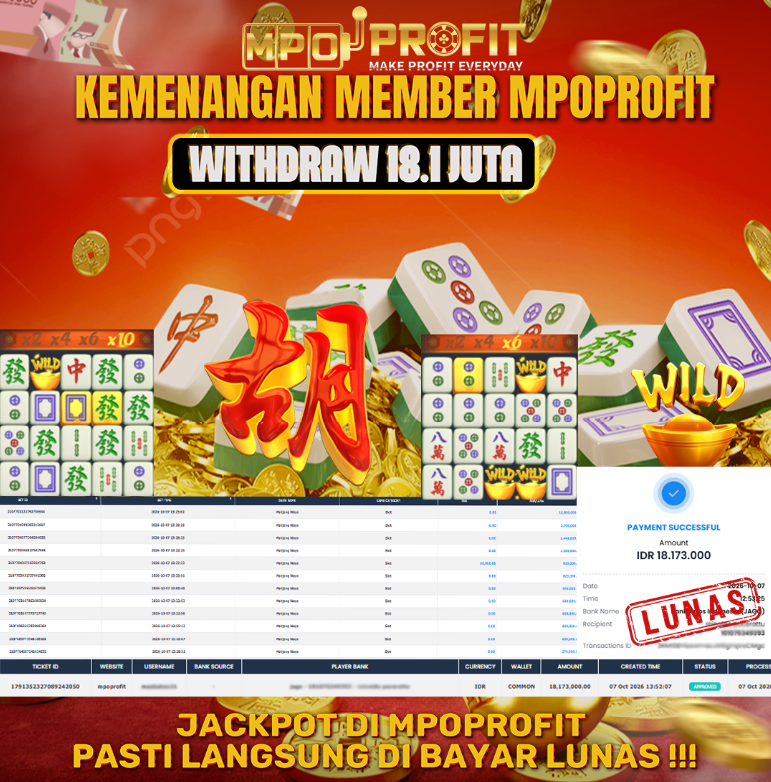 MPOPROFIT JACKPOT PG SOFT! KEMENANGAN MURNI DI (MAHJONG WAYS TOTAL 18.173.000,- LUNAS)